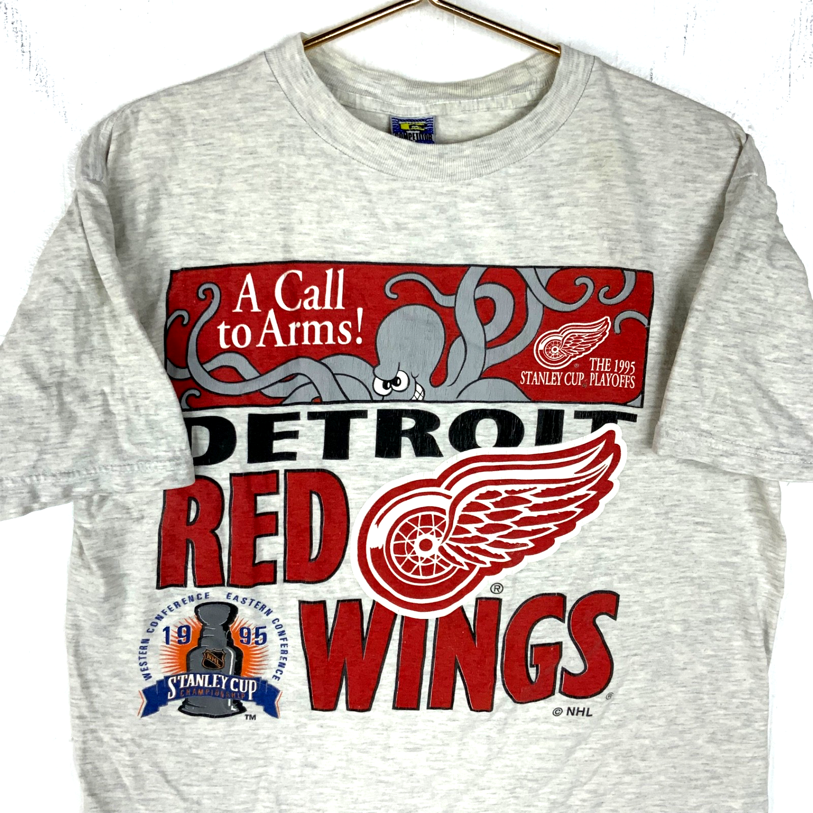 Vintage Detroit Red Wings Stanley Cup T-Shirt Medium Gray Nhl Hockey 90s