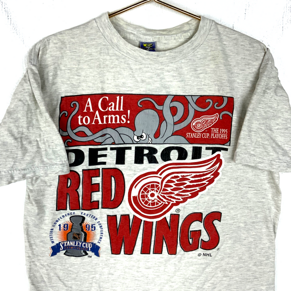 Vintage Detroit Red Wings Stanley Cup T-Shirt Medium Gray Nhl Hockey 90s