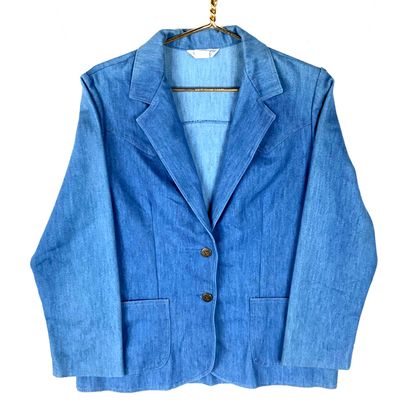 Vintage Sears Women's Denim Blazer Jacket Size 16 Blue 80s
