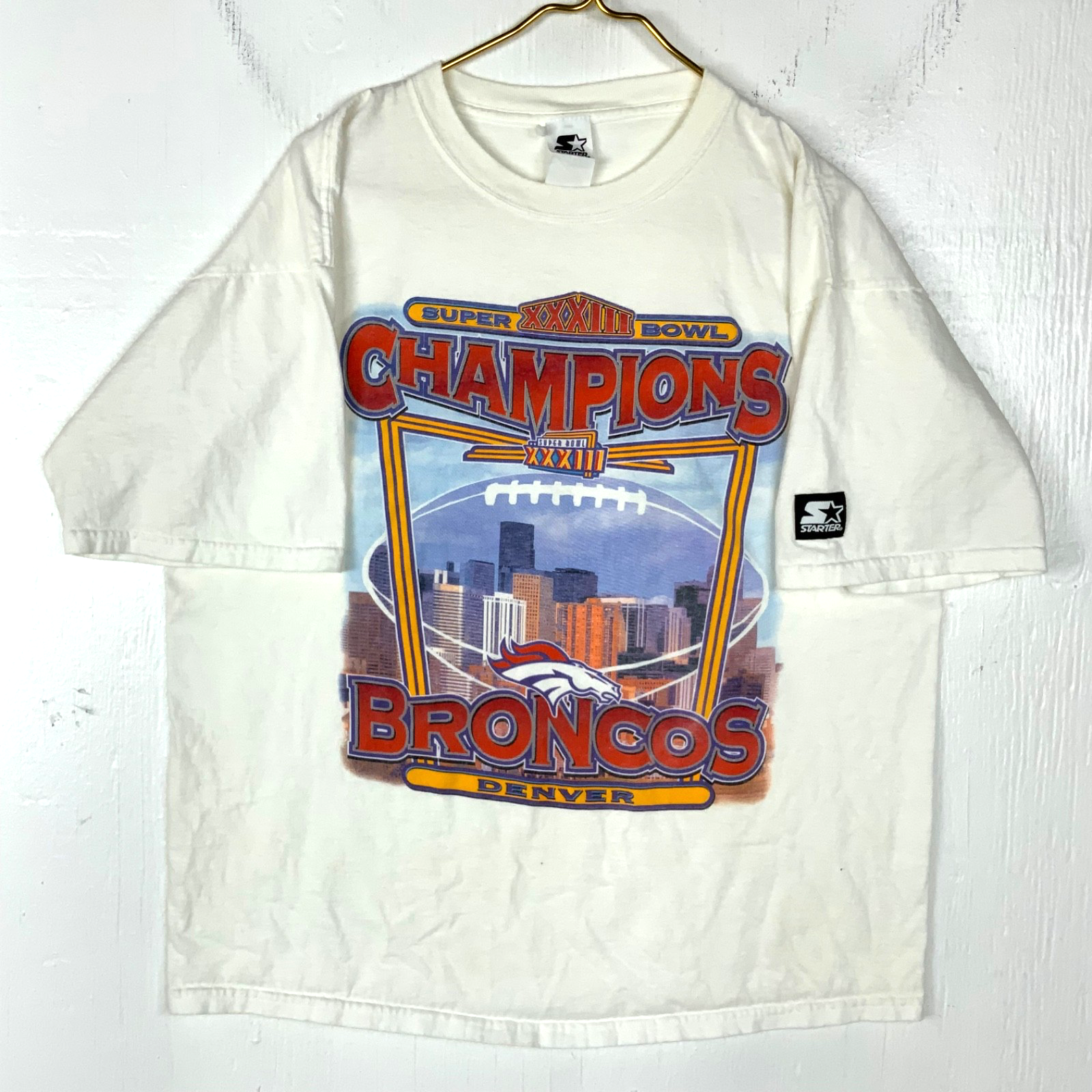Vintage Denver Broncos Starter T-Shirt XL White Nfl Super Bowl Xxxiii Champs 90s
