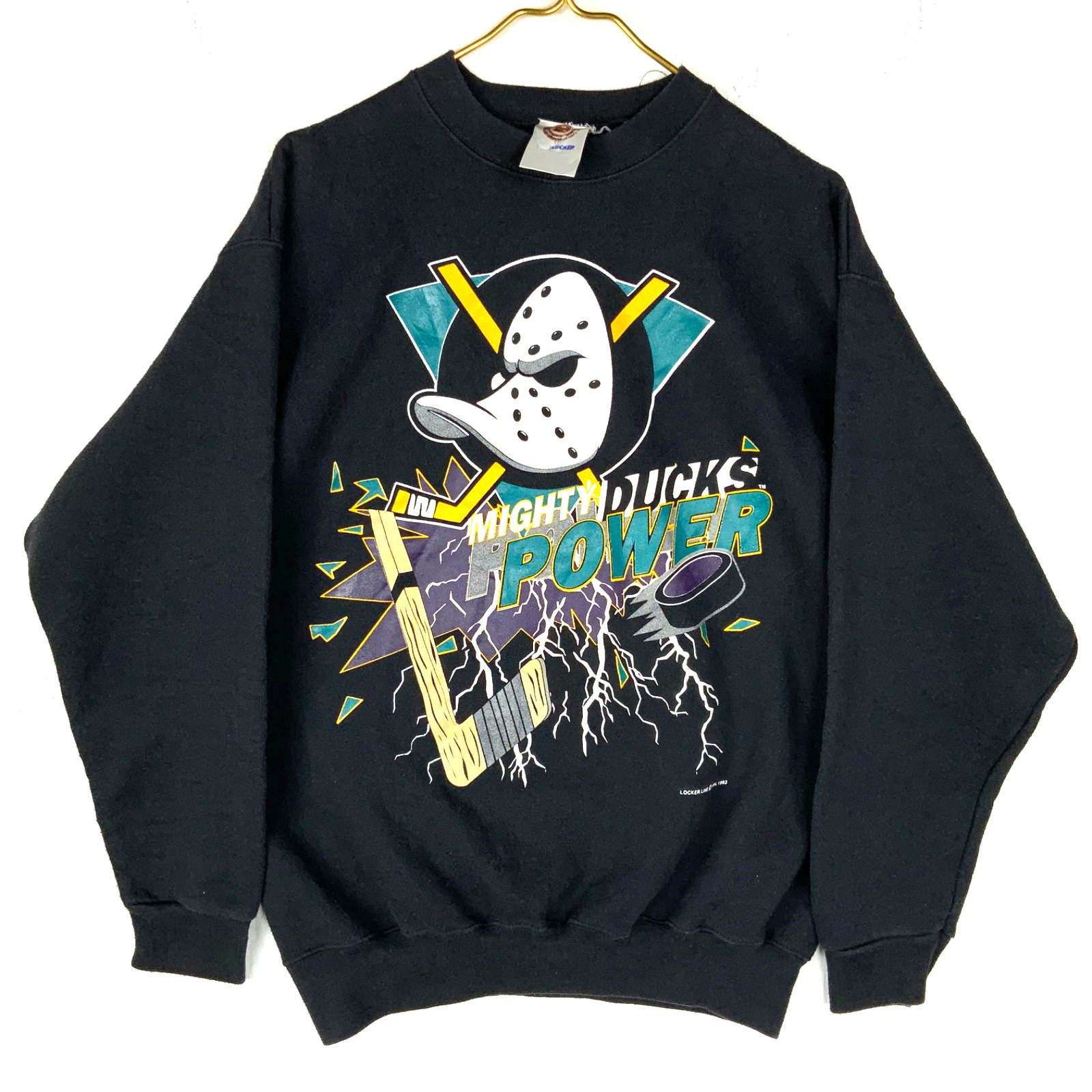Vintage Anaheim Ducks Sweatshirt Large Black Made Usa 1993 Nhl Hockey Power 90s