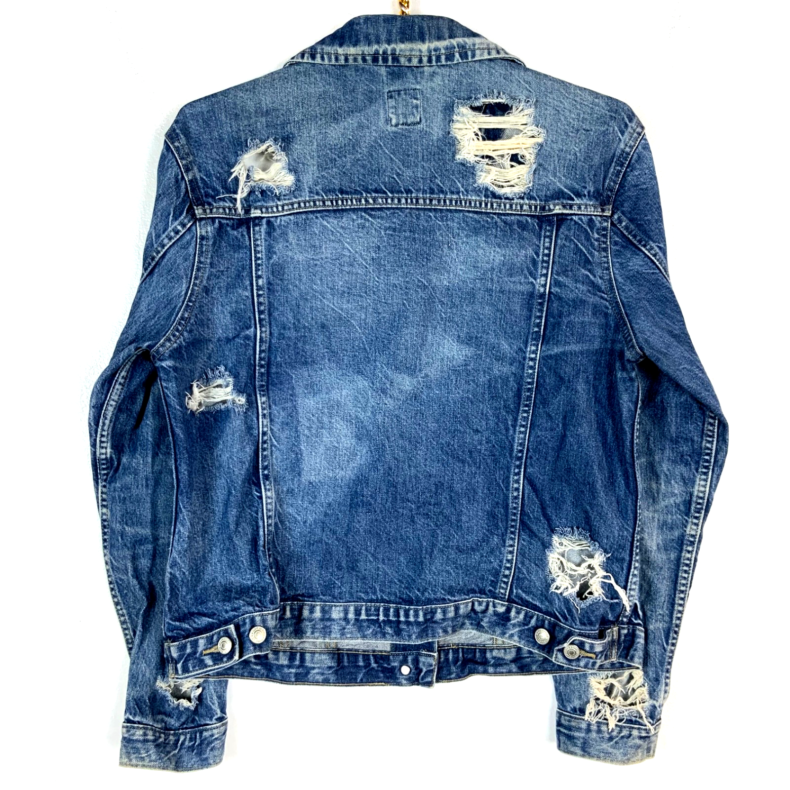 The Gap Women's Denim Jean Trucker Jacket Large Blue Distressed