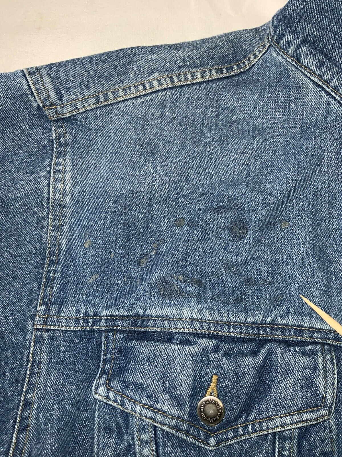 Vintage Wrangler Denim Jean Jacket XL Blue Medium Wash Bull Rider Rodeo Western