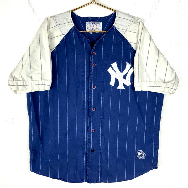 Vintage New York Yankees Jersey XL Mirage Blue Mlb Bernie Williams Pinstripe