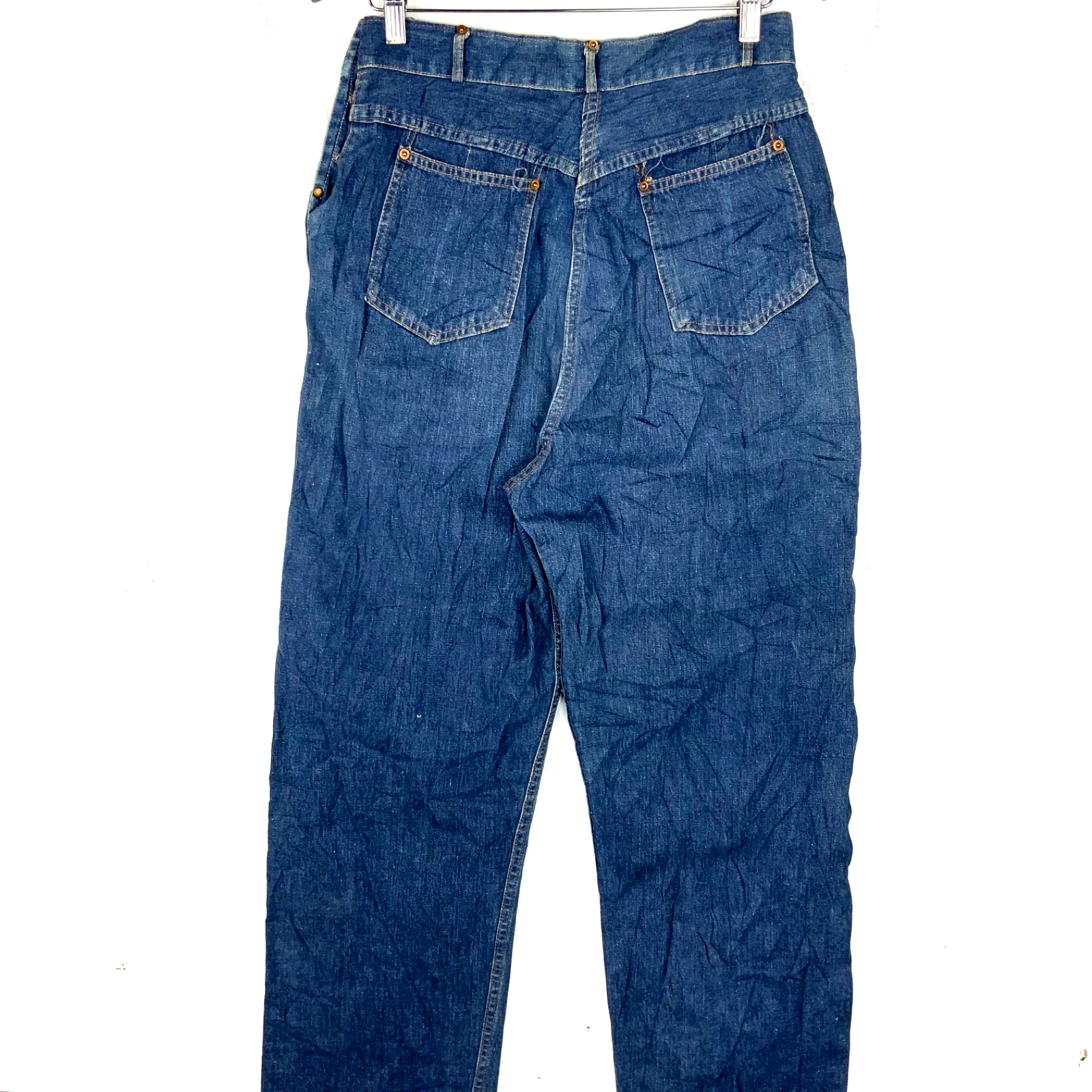 Vintage 1940s Denim Jean 30x28.5 Blue Side Flap Straight Leg Donut Button