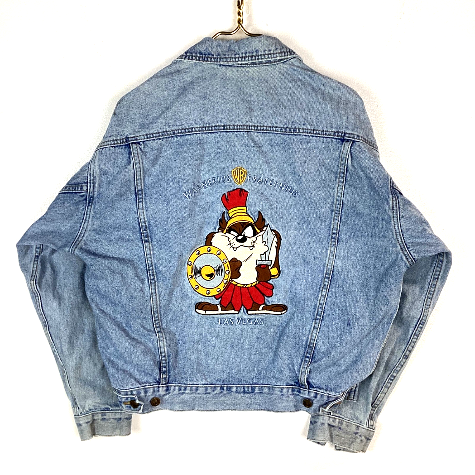 Vintage Looney Tunes Denim Jean Jacket Size Small Blue Taz Warner Bros 90s