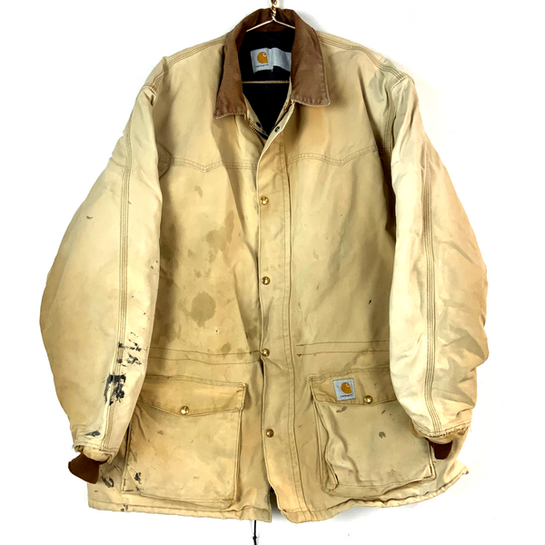 Vintage Carhartt Chore Jacket 2XL Brown Full Zip Quilt Lined Workwear 90s