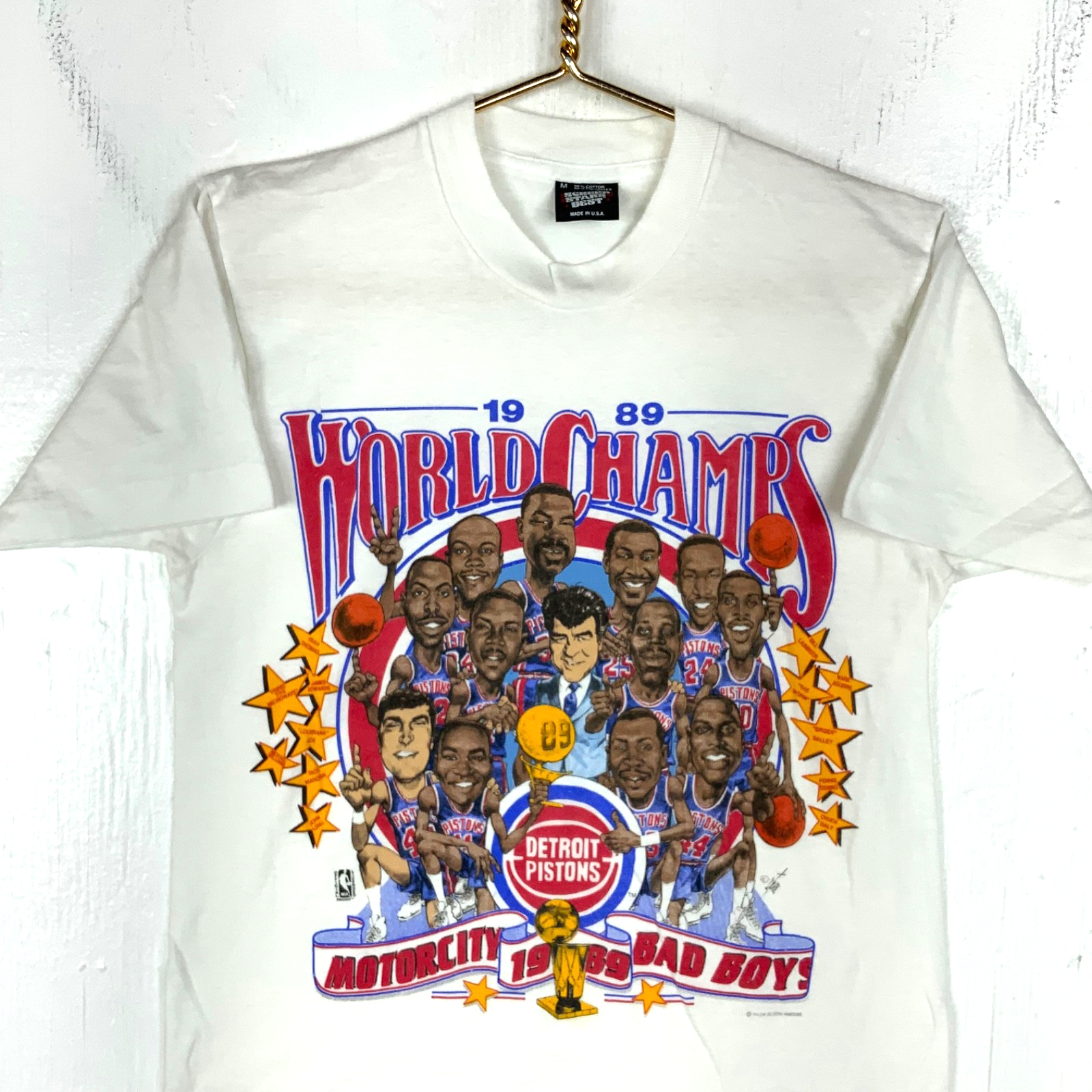 Vintage Detroit Pistons Caricature T-shirt Medium BadBoys Nba 1989 Champs 80s