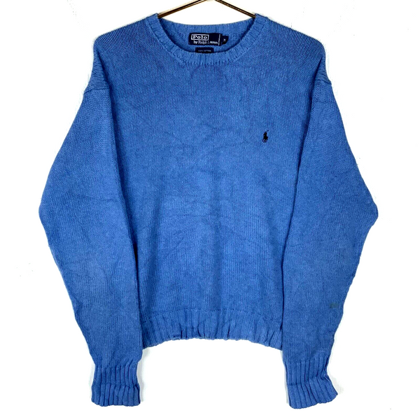 Vintage Polo Ralph Lauren Knit Sweater Medium Blue Crewneck Pullover
