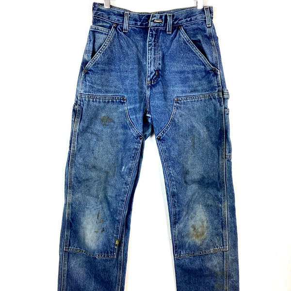 Vintage Carhartt Double Knee Dungaree Denim Workwear Pants Size 30x32 Blue