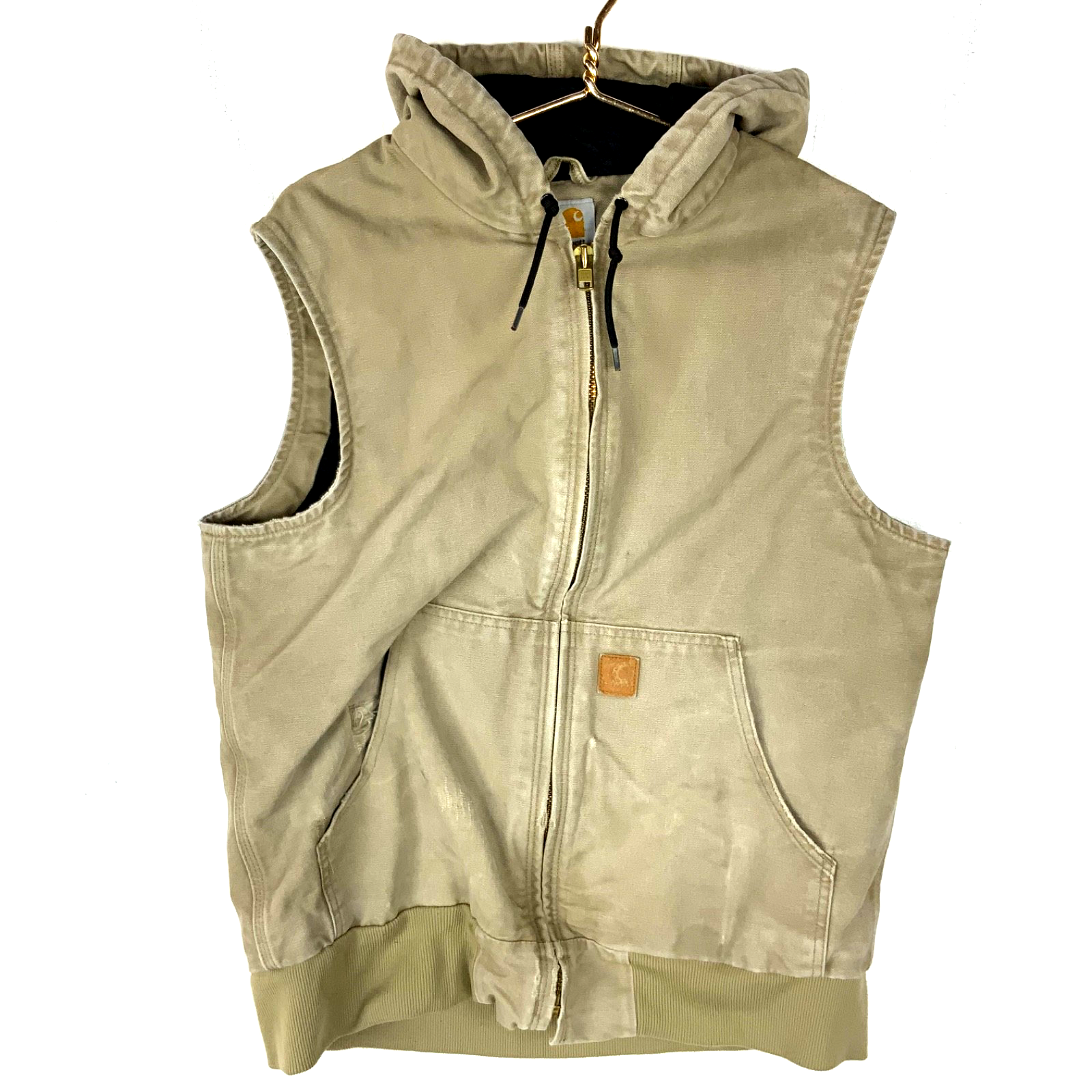 Carhartt Duck Vest Jacket Large Brown Full Zip Quilt Lined Hooded
