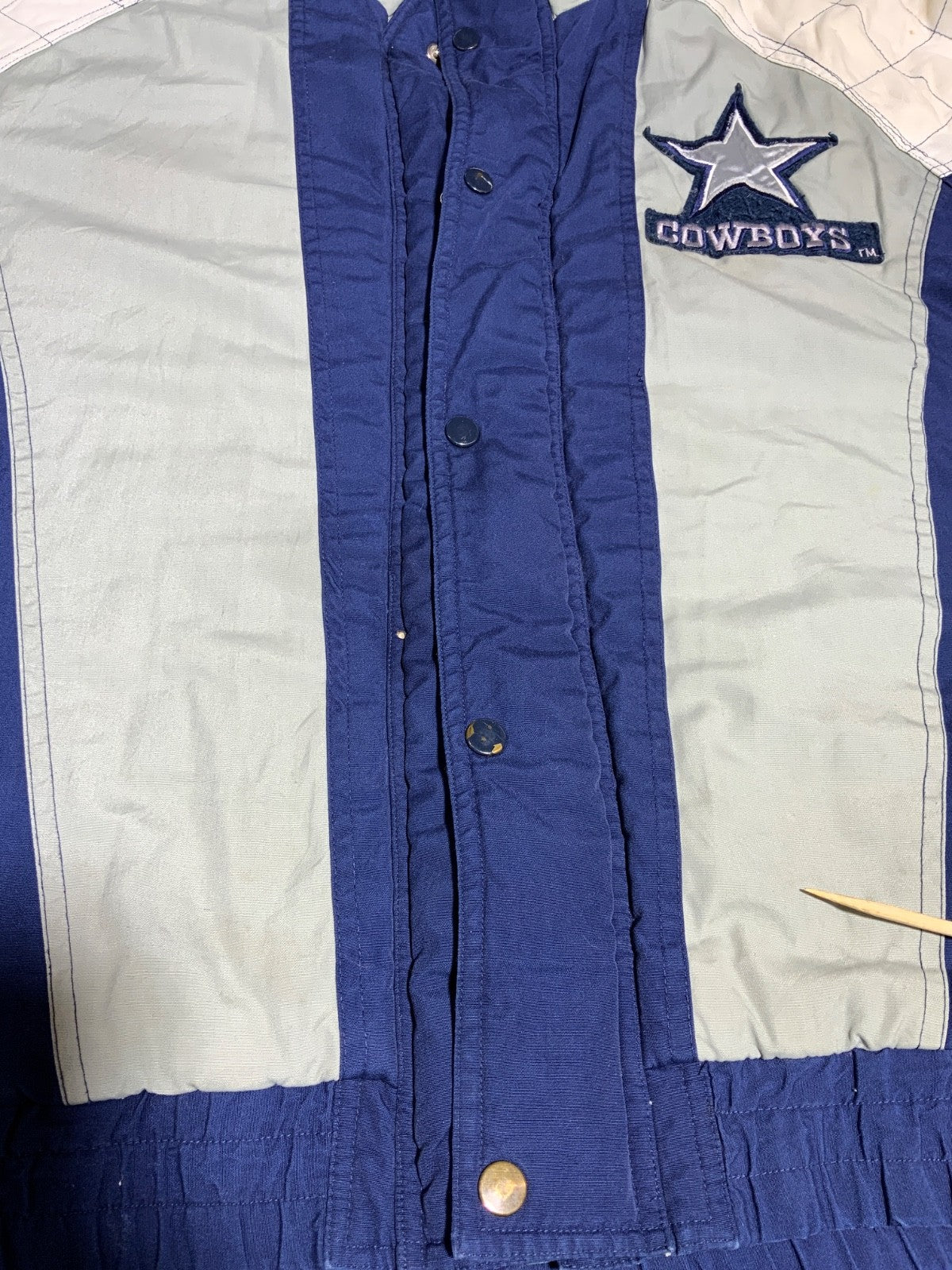 Vintage Dallas Cowboys Jacket Large Blue Puffer Bomber Full Zip Nfl
