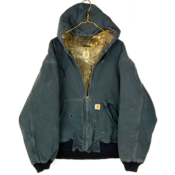 Carhartt Jacket 2XL Black Hooded Full Zip RealTree Camo Lined Work Wear