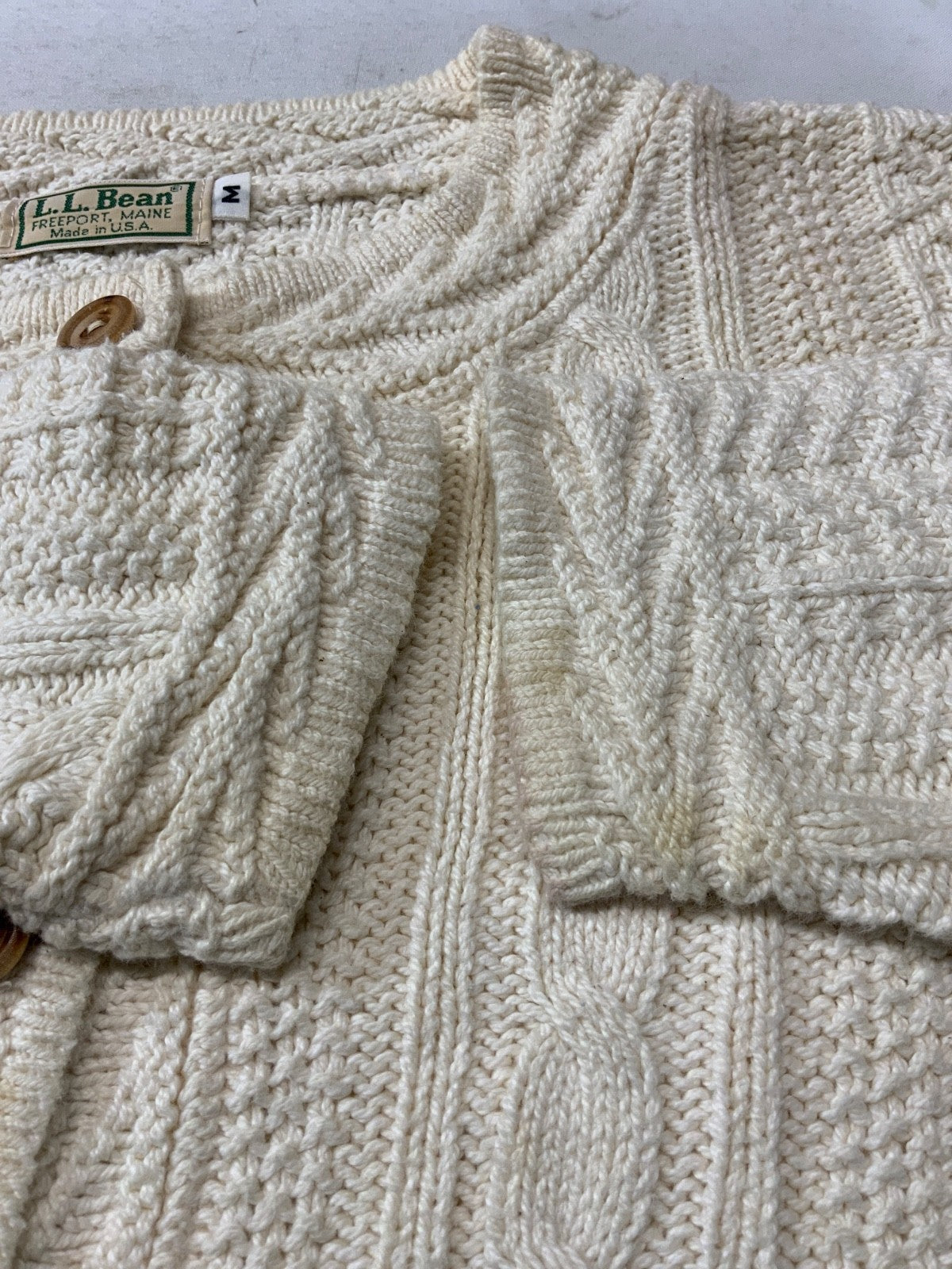 Vintage L.L. Bean Cable Knit Sweater Women’s Medium White Cardigan 90s