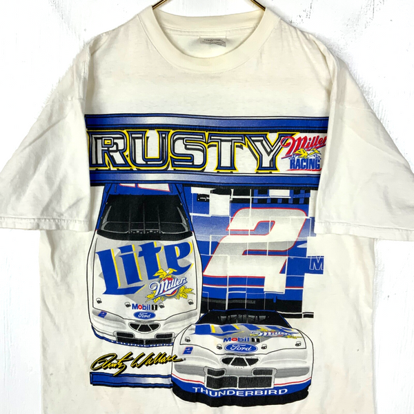 Vintage Nascar Racing T-shirt Large Double Sided Miller Racing Rusty Wallace 90s