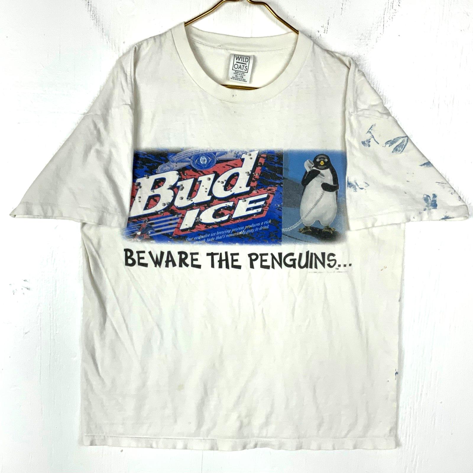 Vintage Bud Ice T-Shirt XL Wild Oats Single Stitch 1996 Beware The Penguins 90s