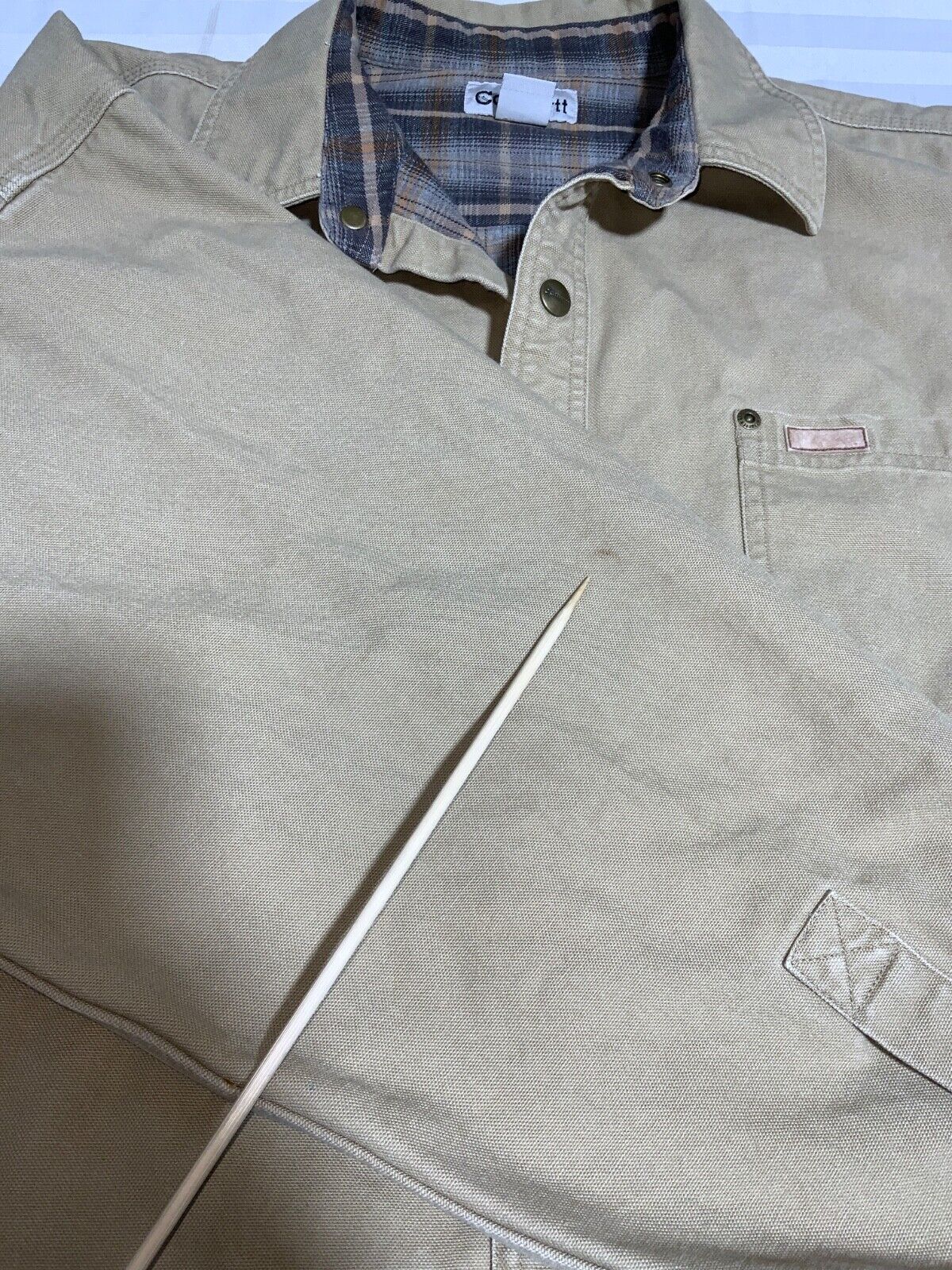 Carhartt Flannel Lined Shirt Size XL Beige Lined Snap Button Work Wear