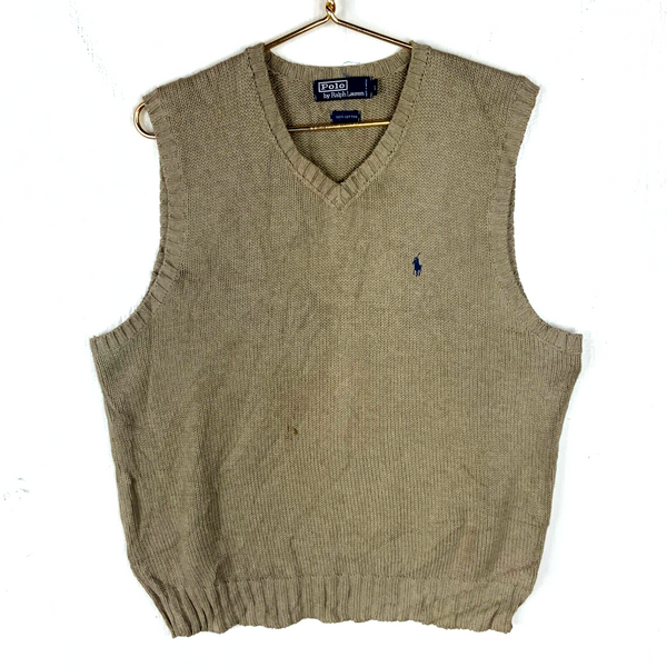 Vintage Polo Ralph Lauren Knit Sweater Vest Large Brown V-neck 90s