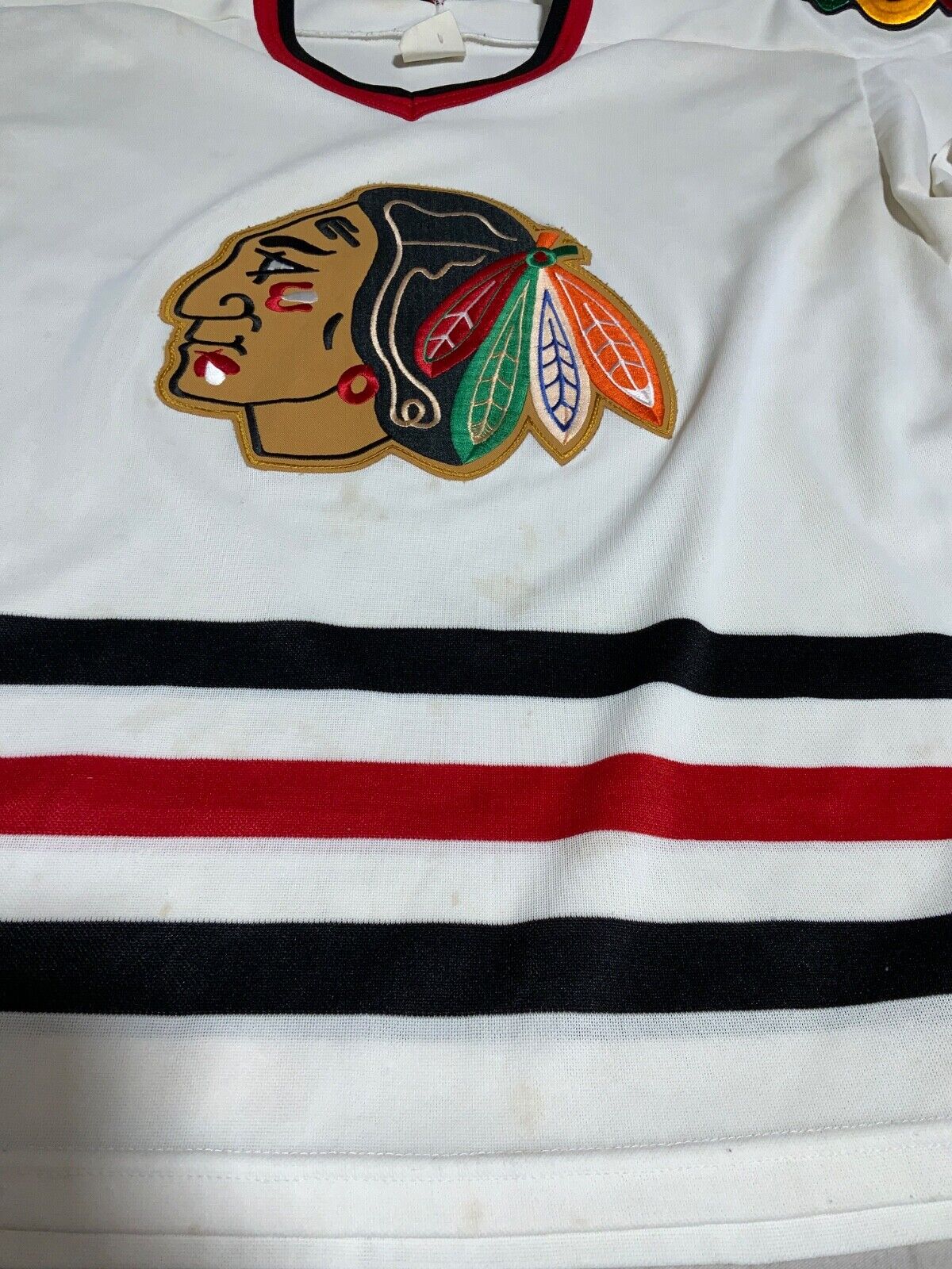 Vintage Chicago Blackhawks Ccm Jersey Large White Made In Canada Nhl Hockey