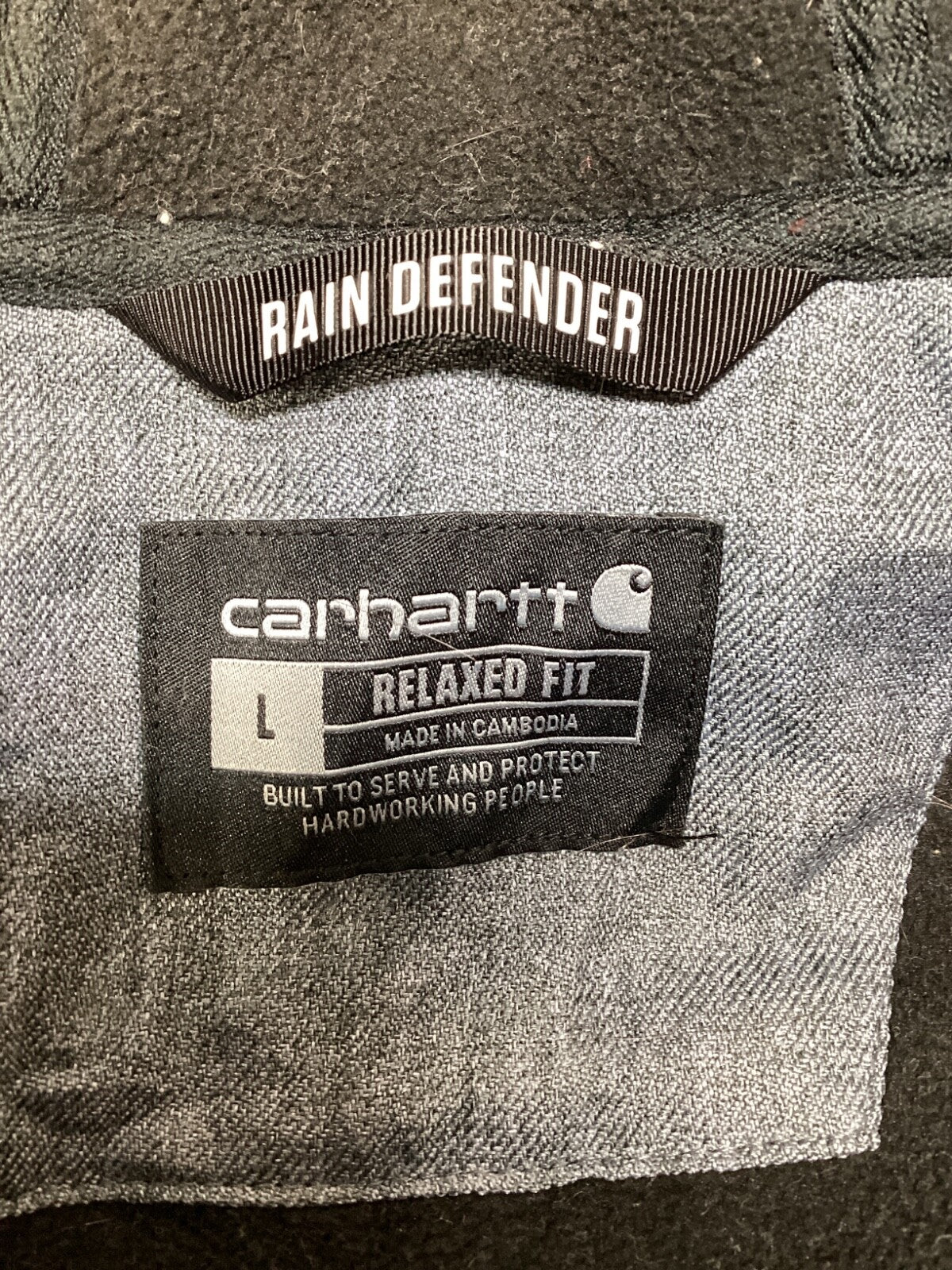 Carhartt Shirt Jacket Size Large Grey Hooded Snap Button Rain Defender