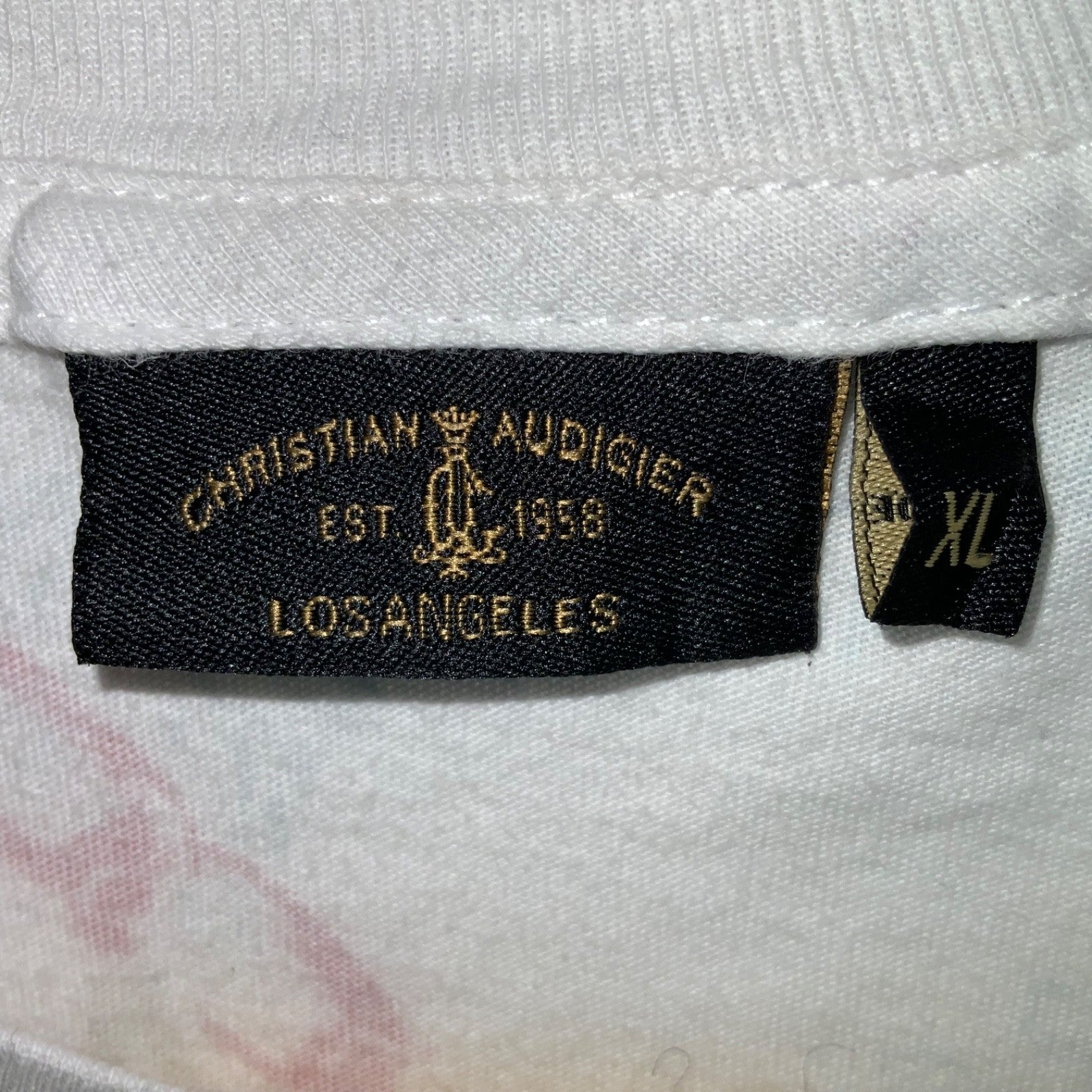 Vintage Christian Audigier T-Shirt XL White Made Usa All Over Print Studded Y2K