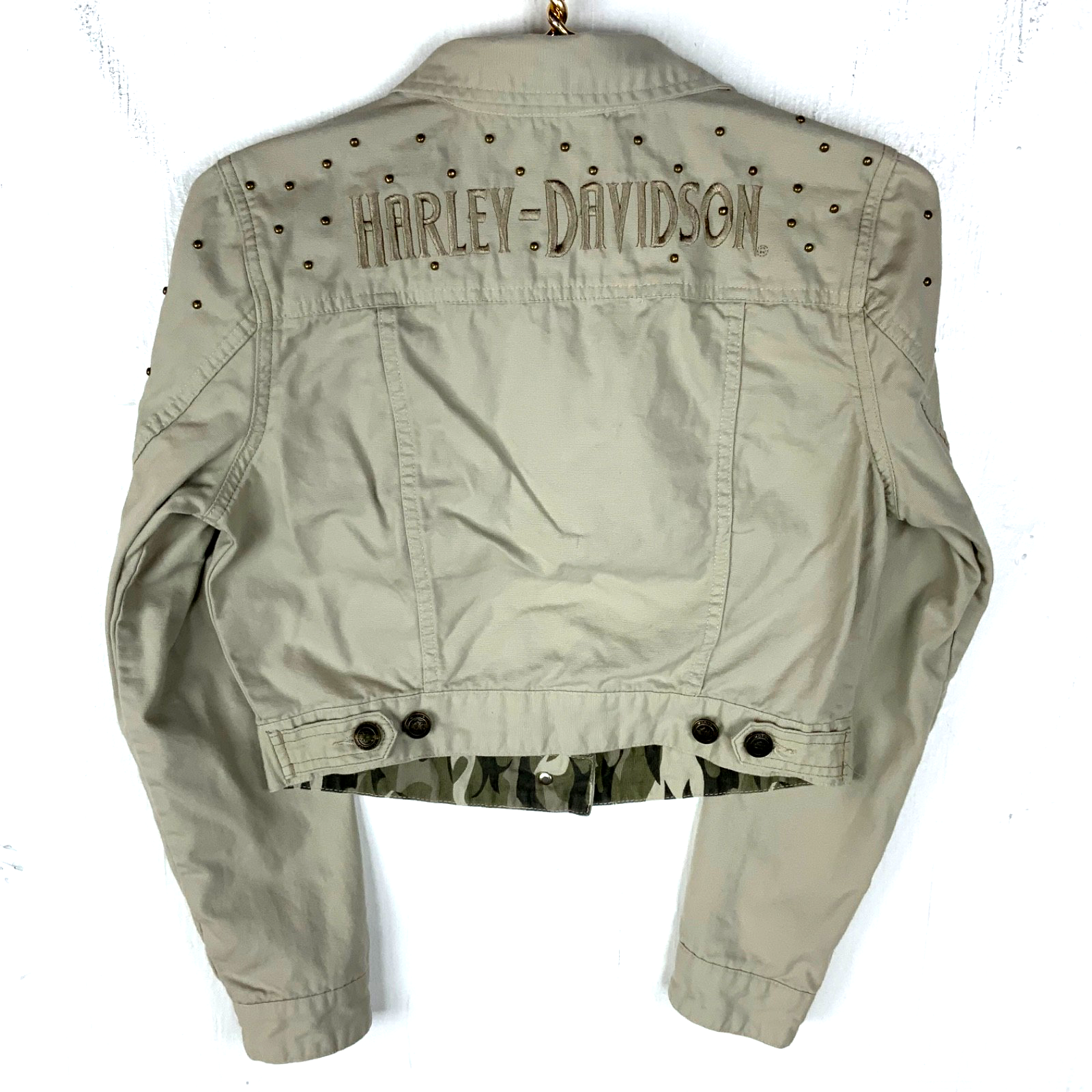 Harley Davidson Women's Denim Jean Trucker Jacket Medium Beige