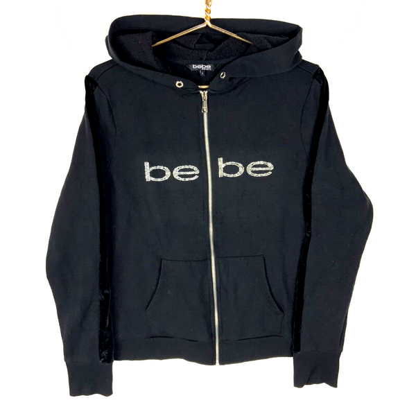Bebe Women's Sweatshirt Hoodie Large Black Full Zip Y2K