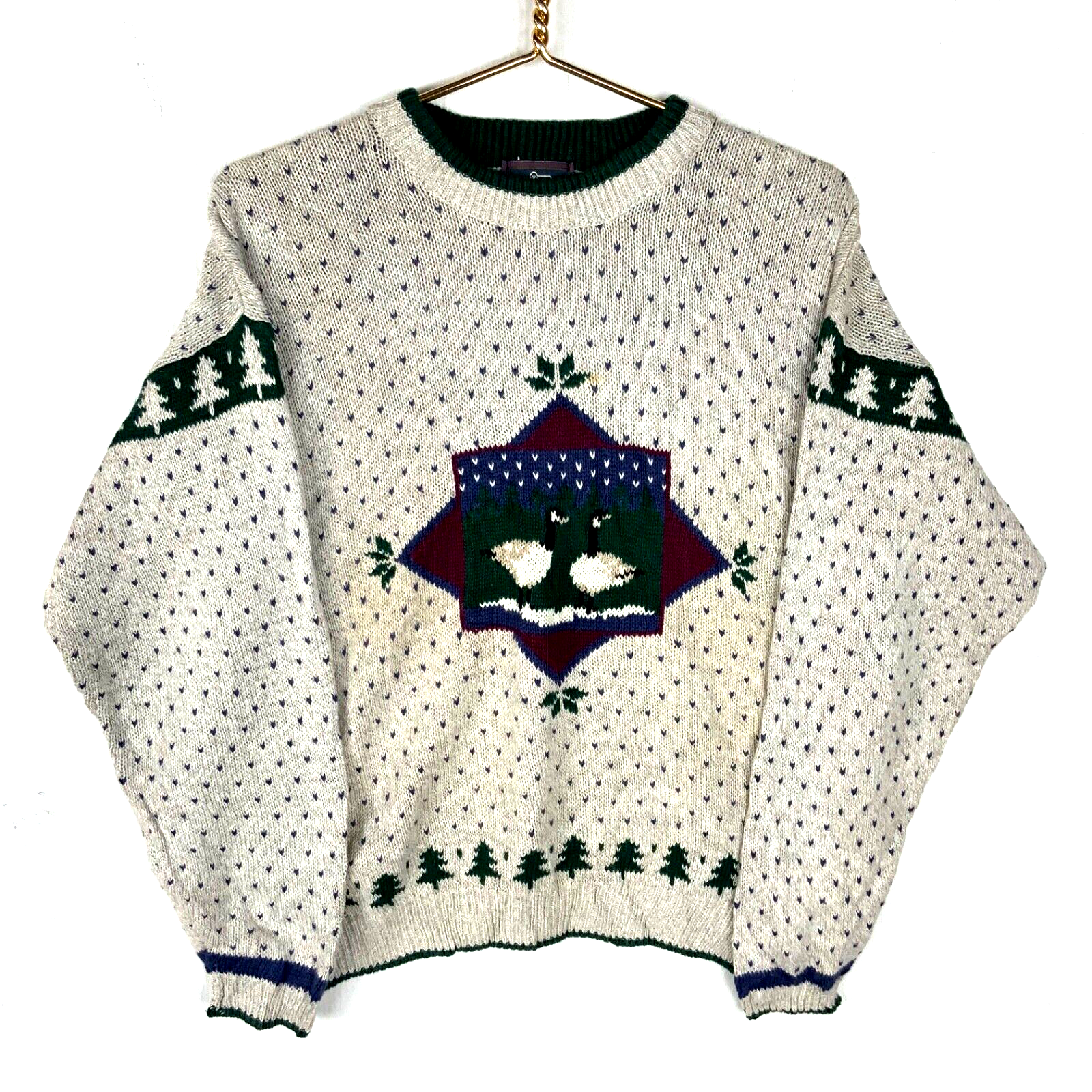 Vintage Woolrich Knit Sweater Women’s Medium Gray Crewneck Pattern 90s
