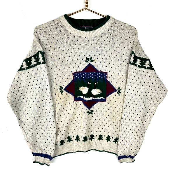 Vintage Woolrich Knit Sweater Women’s Medium Gray Crewneck Pattern 90s