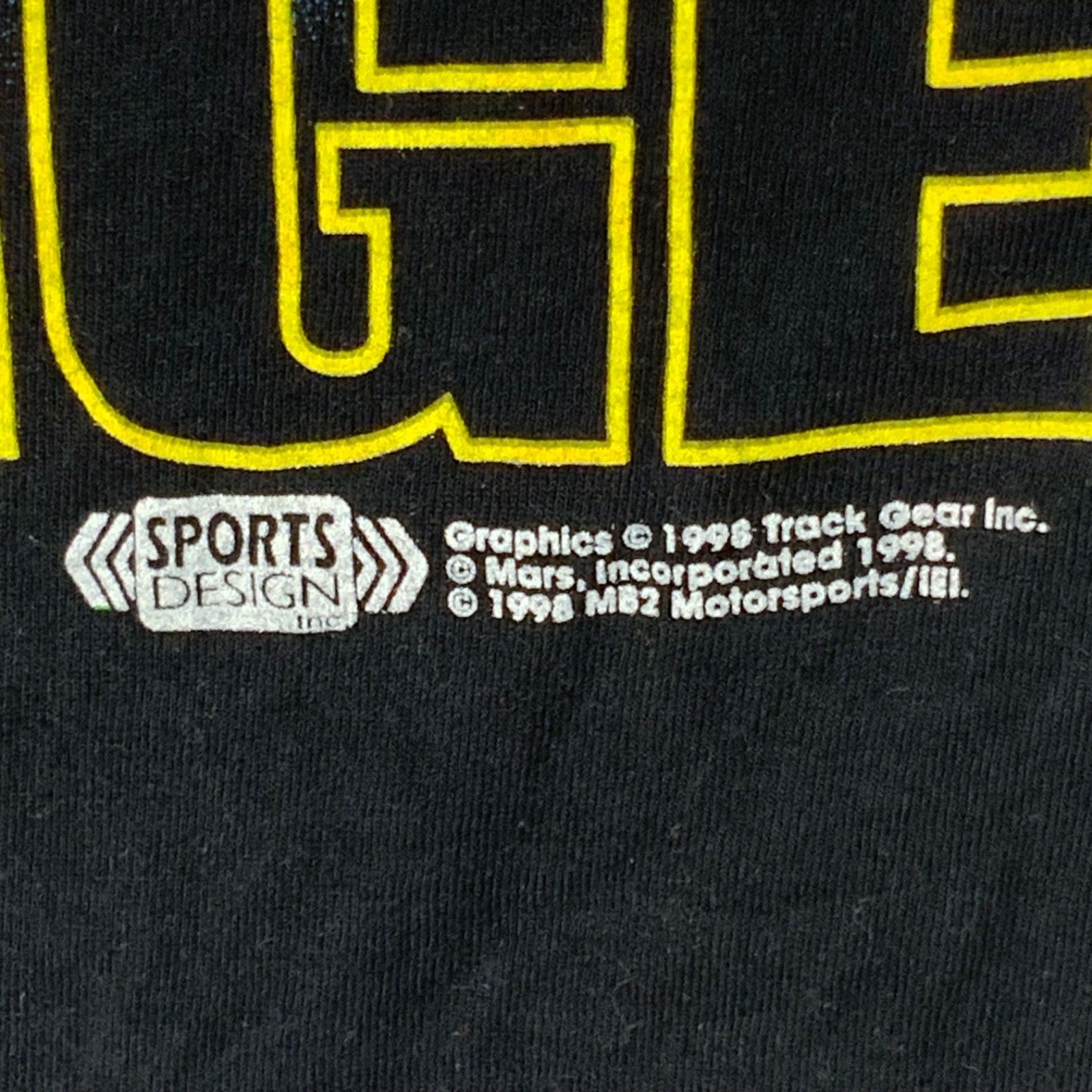 Vintage Nascar T-shirt Large Black All Over Print Skittles 1998 Ernie Irvan 90s