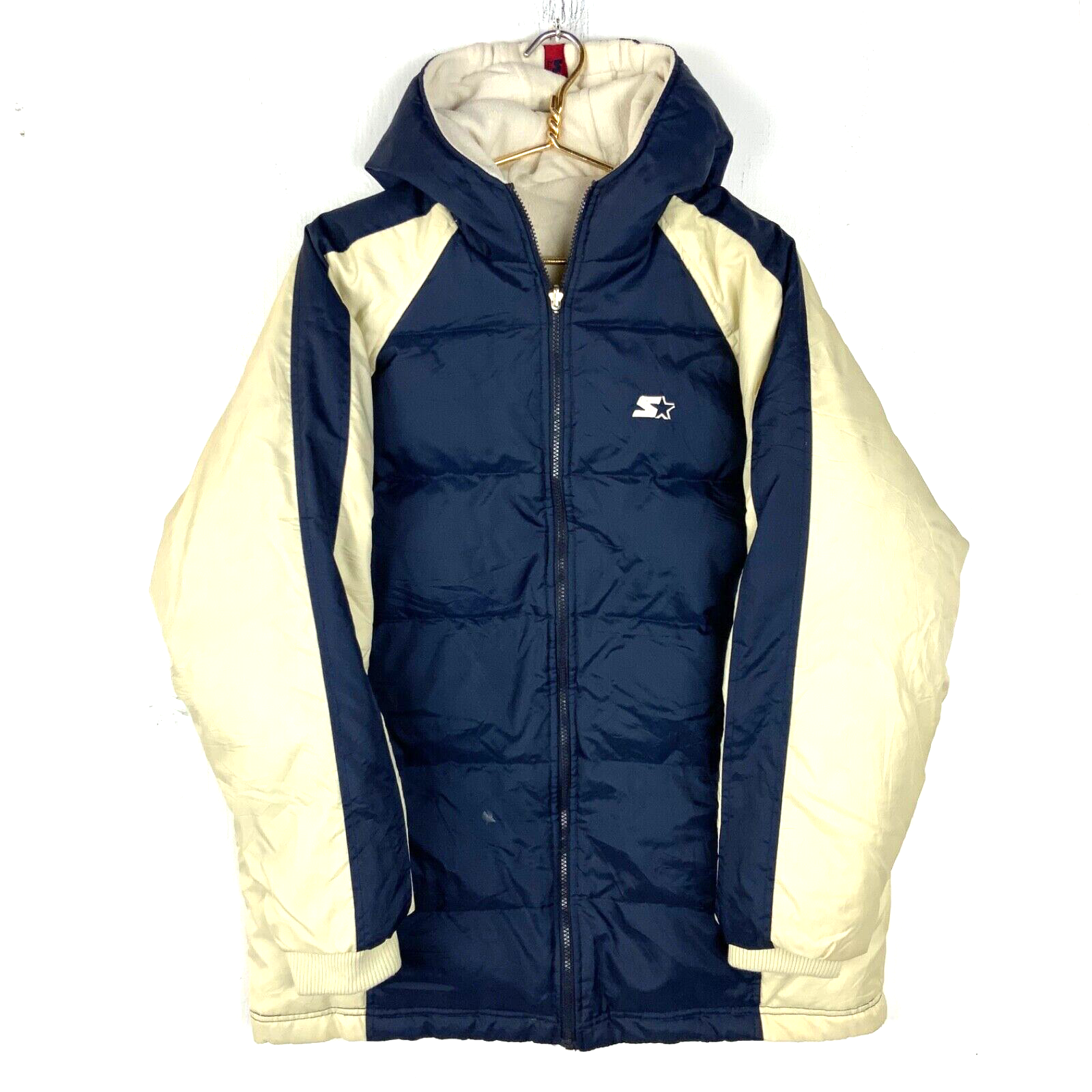 Vintage Starter Insulated Puffer Jacket Large Blue Fleece Lined Reversible 90s