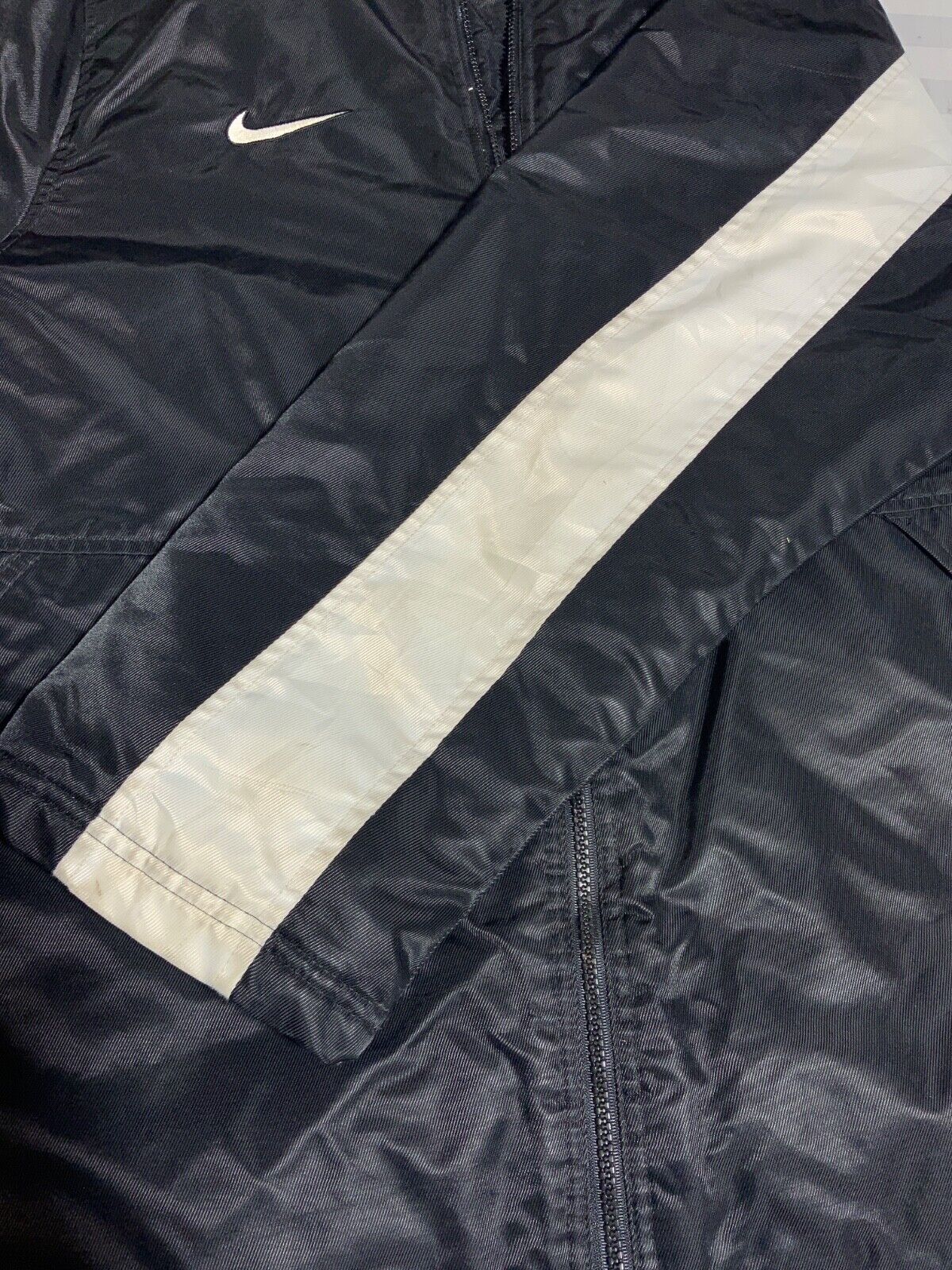 Vintage Nike Jacket Women's XL Black Full Zip Hooded Puffer Swoosh Spell Out 90s