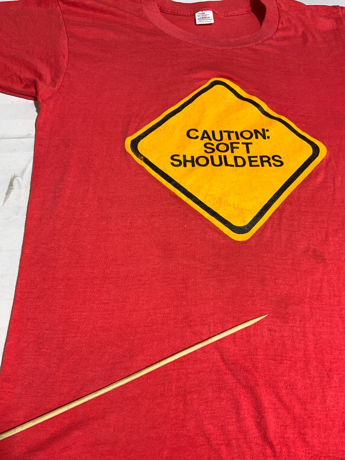 Vintage Caution Soft Shoulders T-Shirt XL Red Made Usa Single Stitch 80s