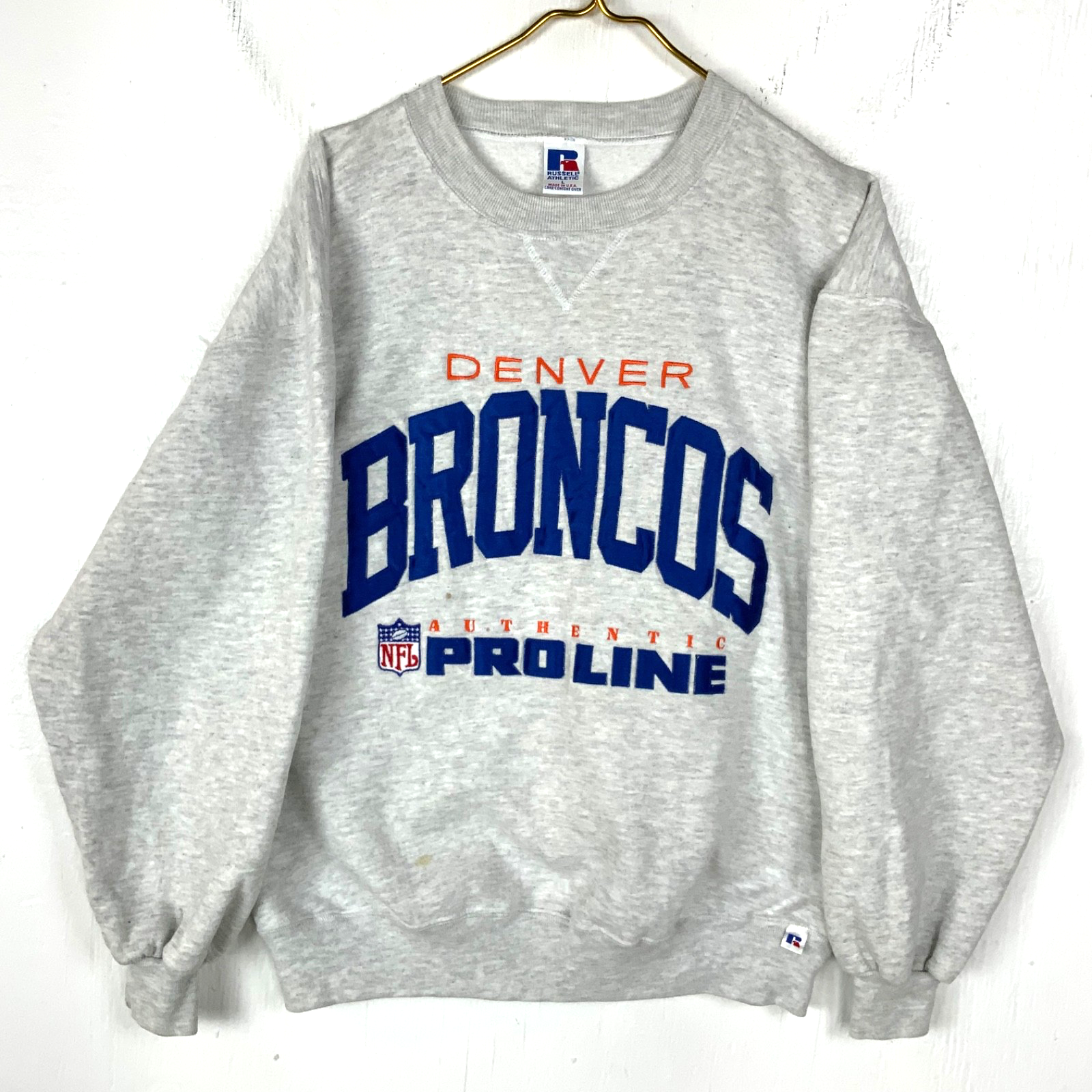 Vintage Denver Broncos Russell Sweatshirt Large Gray Nfl Authentic ProLine 90s