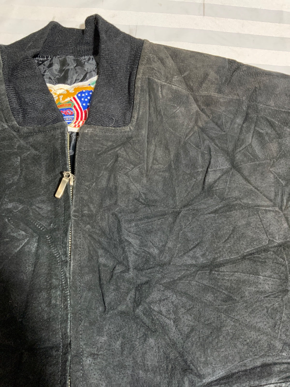 Vintage Jeff Hamilton Racing Collection Suede Leather Jacket Large Full Zip