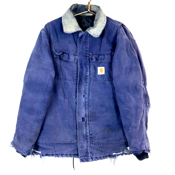 Vintage Carhartt Arctic Jacket Large Blue Quilt Lined Distressed Workwear