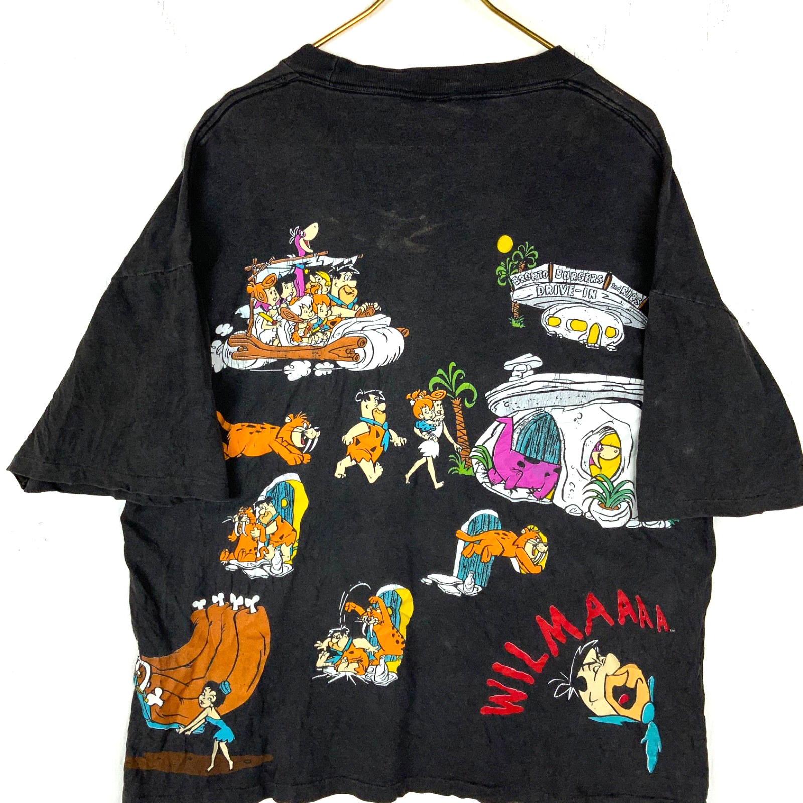 Vintage The Flintstones Changes T-Shirt XL Black All Over Print 1994 Cartoon 90s