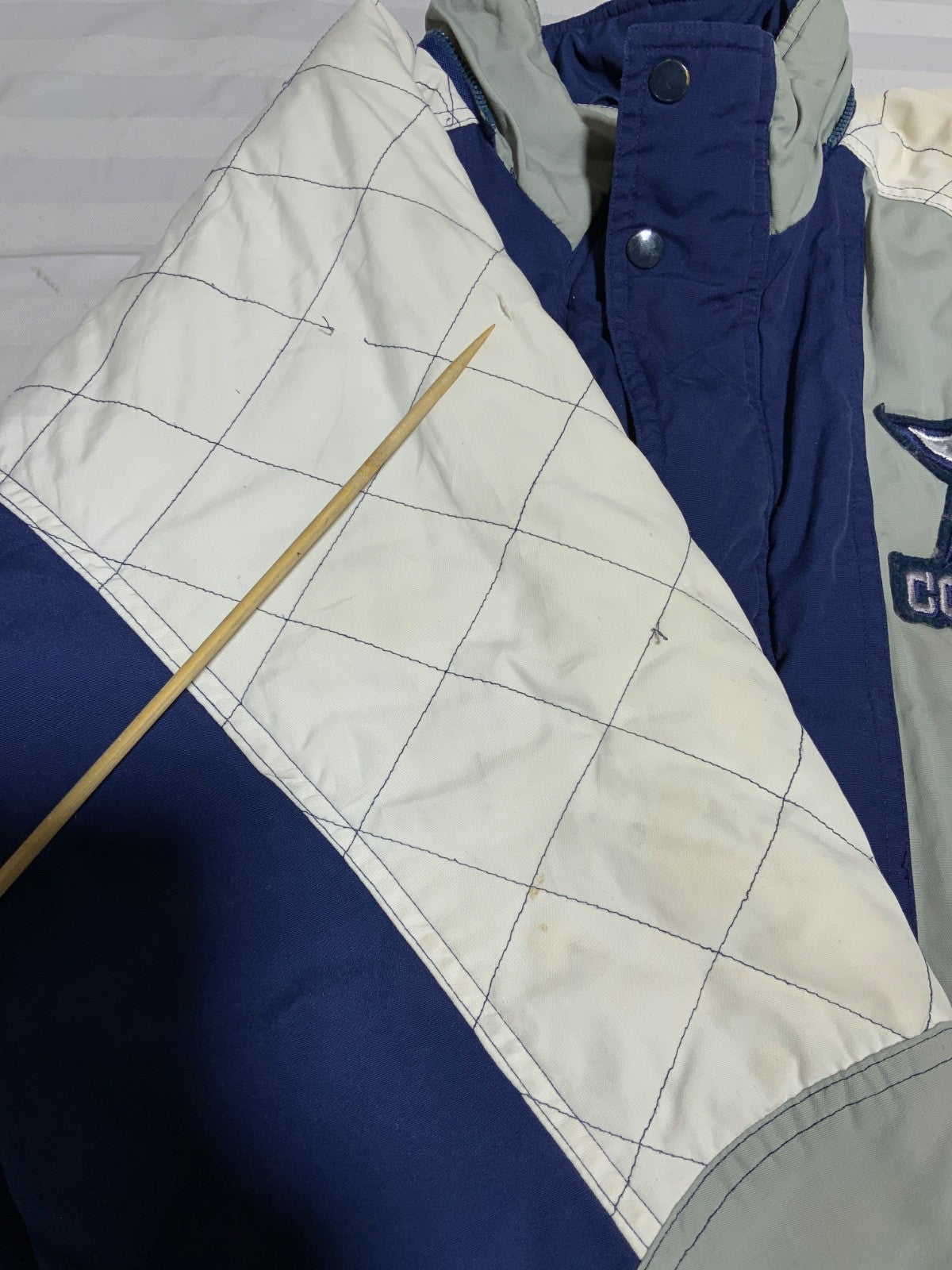 Vintage Dallas Cowboys Jacket Large Blue Puffer Bomber Full Zip Nfl