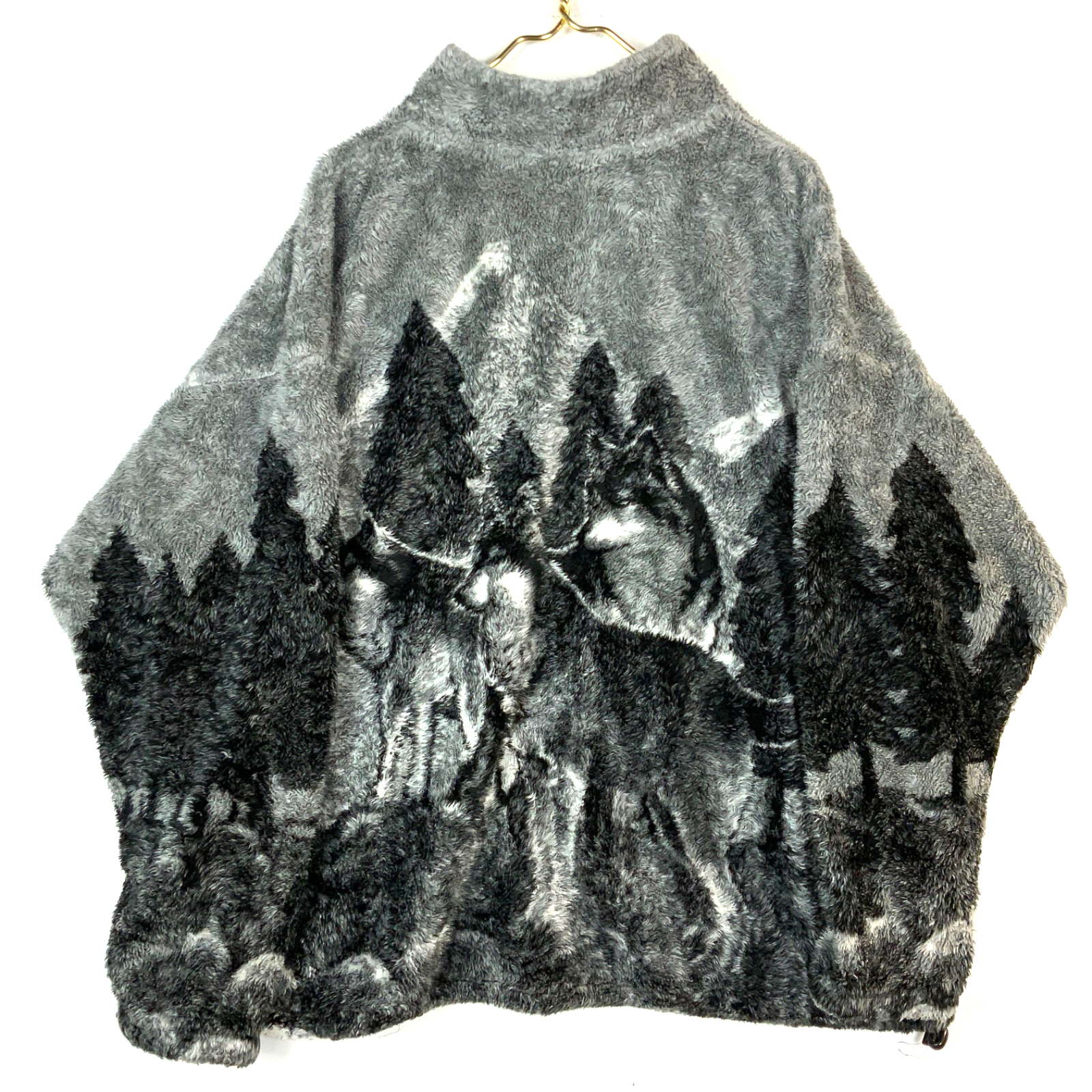 Vintage Black Mountain Fleece Sweater Jacket 2XL Gray Full Zip Wolves Wildlife