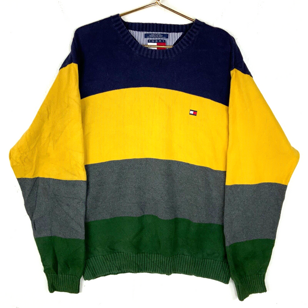 Vintage Tommy Hilfiger Grandpa Knit Sweater Size XL Multicolor Striped