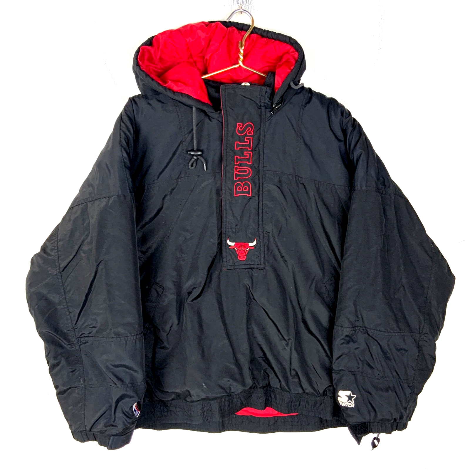 Vintage Chicago Bulls Starter Puffer Jacket XL Black Nba 1/4 Zip