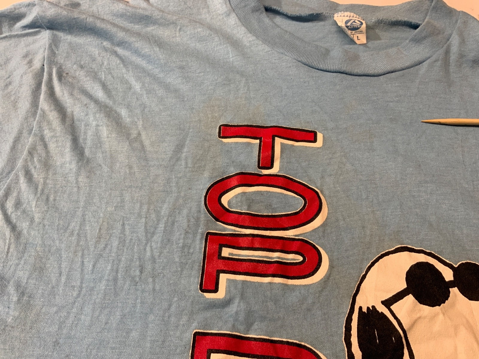 Vintage Snoopy Top Dog T-Shirt Large Blue 1971 Single Stitch