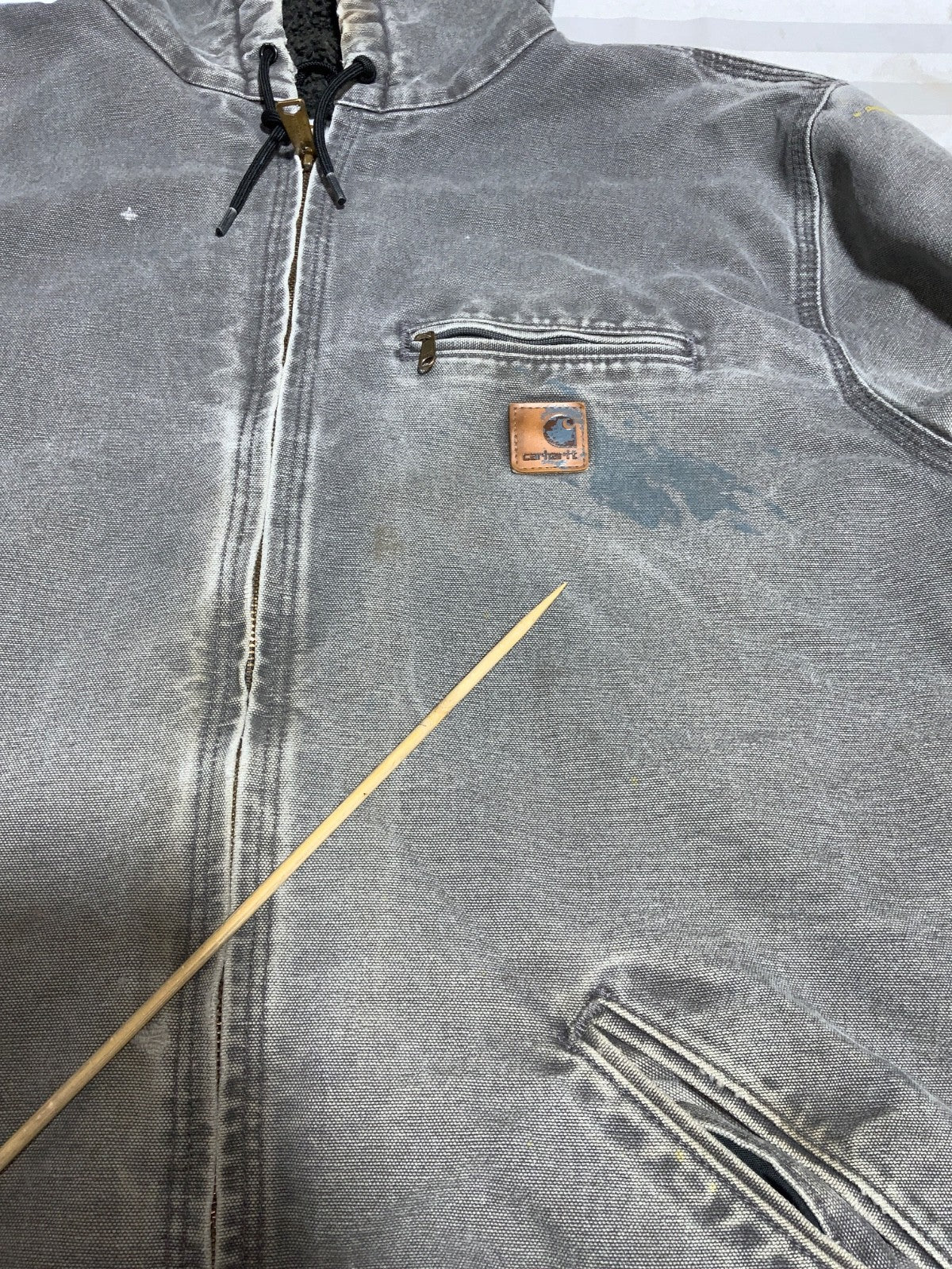 Carhartt Sierra Jacket Large Tall Gray Hooded Full Zip Sherpa Lined Work Wear