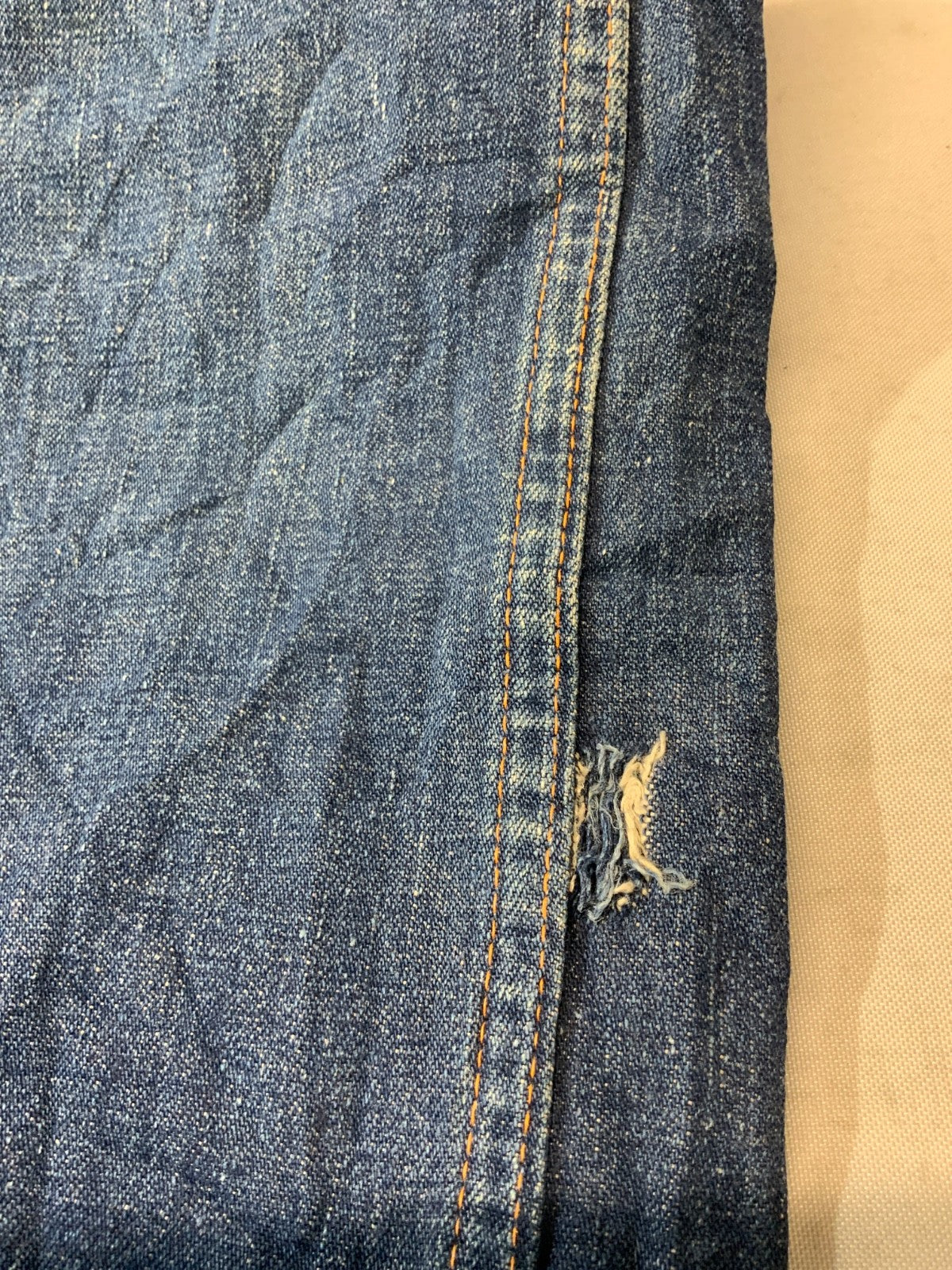 Vintage 1940s Denim Jean 30x28.5 Blue Side Flap Straight Leg Donut Button