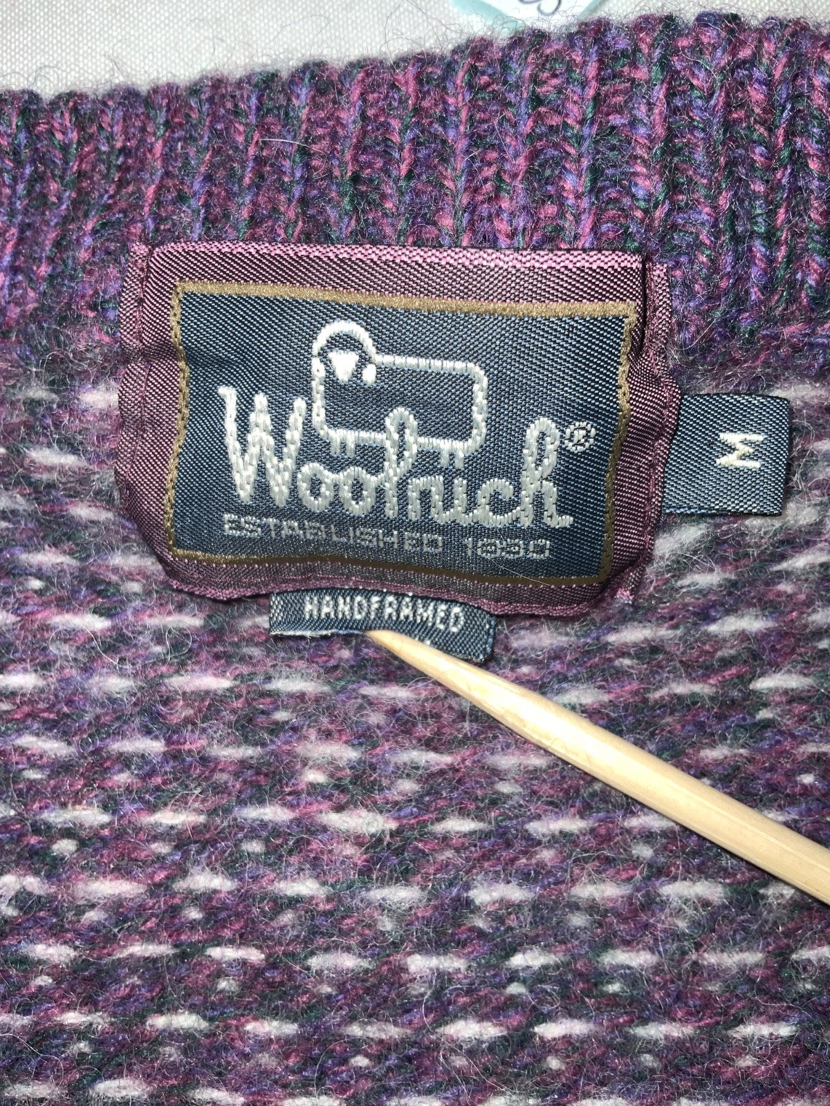 Vintage Woolrich Wool Knit Sweater Women’s Medium Purple Cardigan Pattern 90s