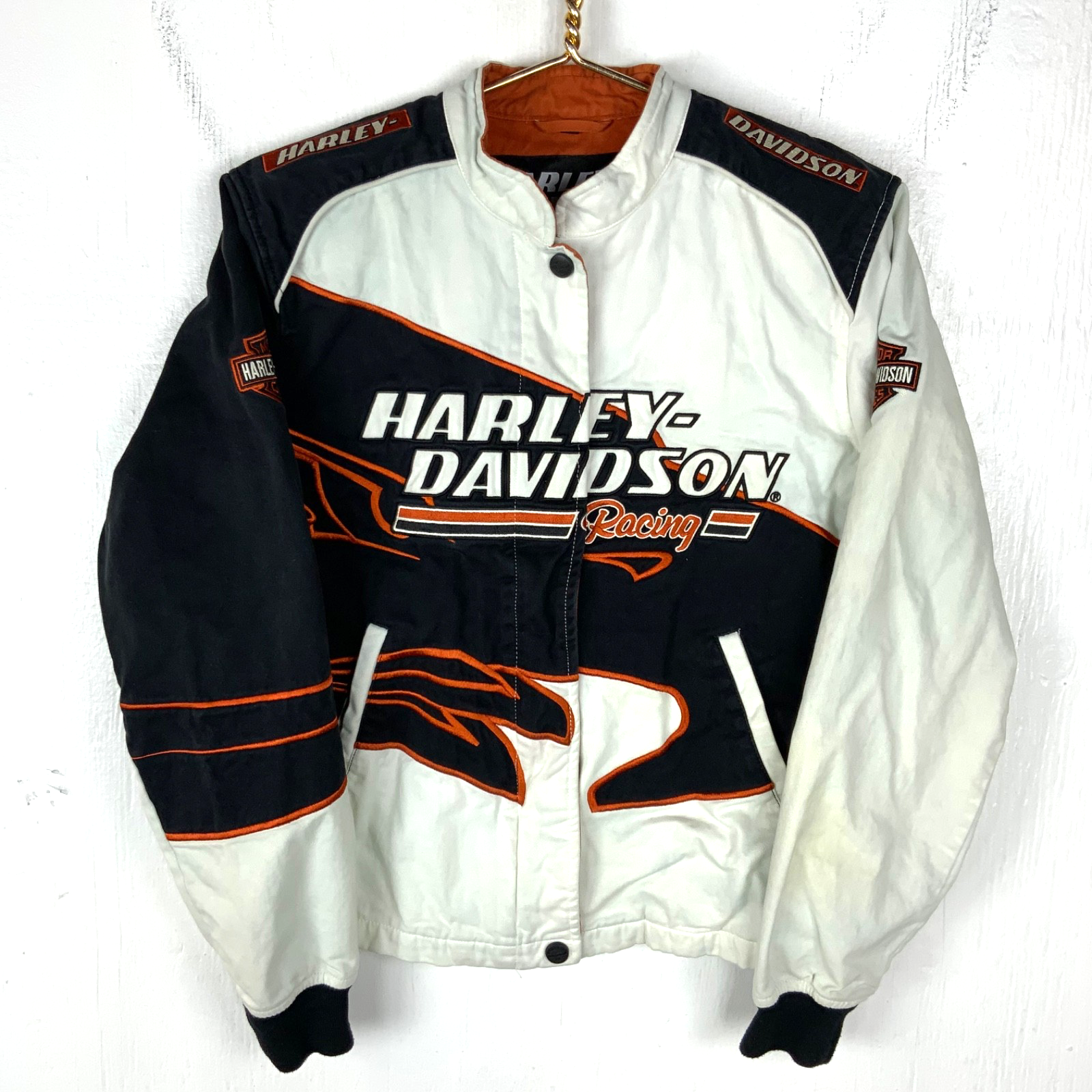 Vintage Harley Davidson Jacket Women's Large White Full Zip Screamin Eagle