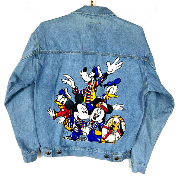 Vintage Mickey Mouse Denim Jean Jacket Size Small Blue Walt Disney