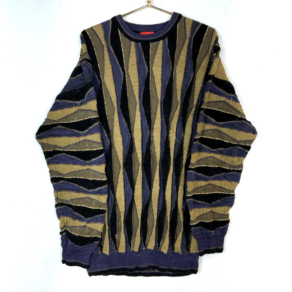 Vintage 3D Knit Sweater XL Multicolor Crewneck Pattern 90s