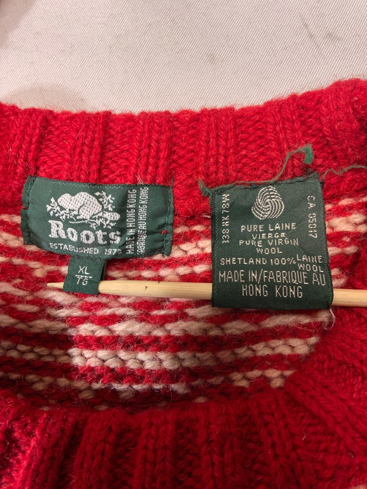 Vintage Roots Wool Knit Sweater XL Red Crewneck Snowflake Pattern
