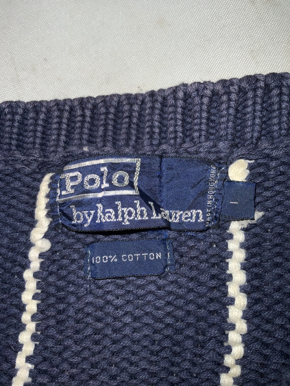 Vintage Polo Ralph Lauren Knit Sweater Large Blue V-neck Striped
